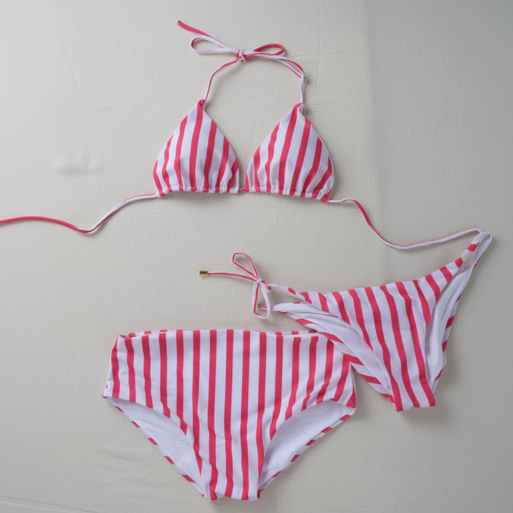 Bikini Riviera (set de top & 2 panties), Blanco & Fucsia