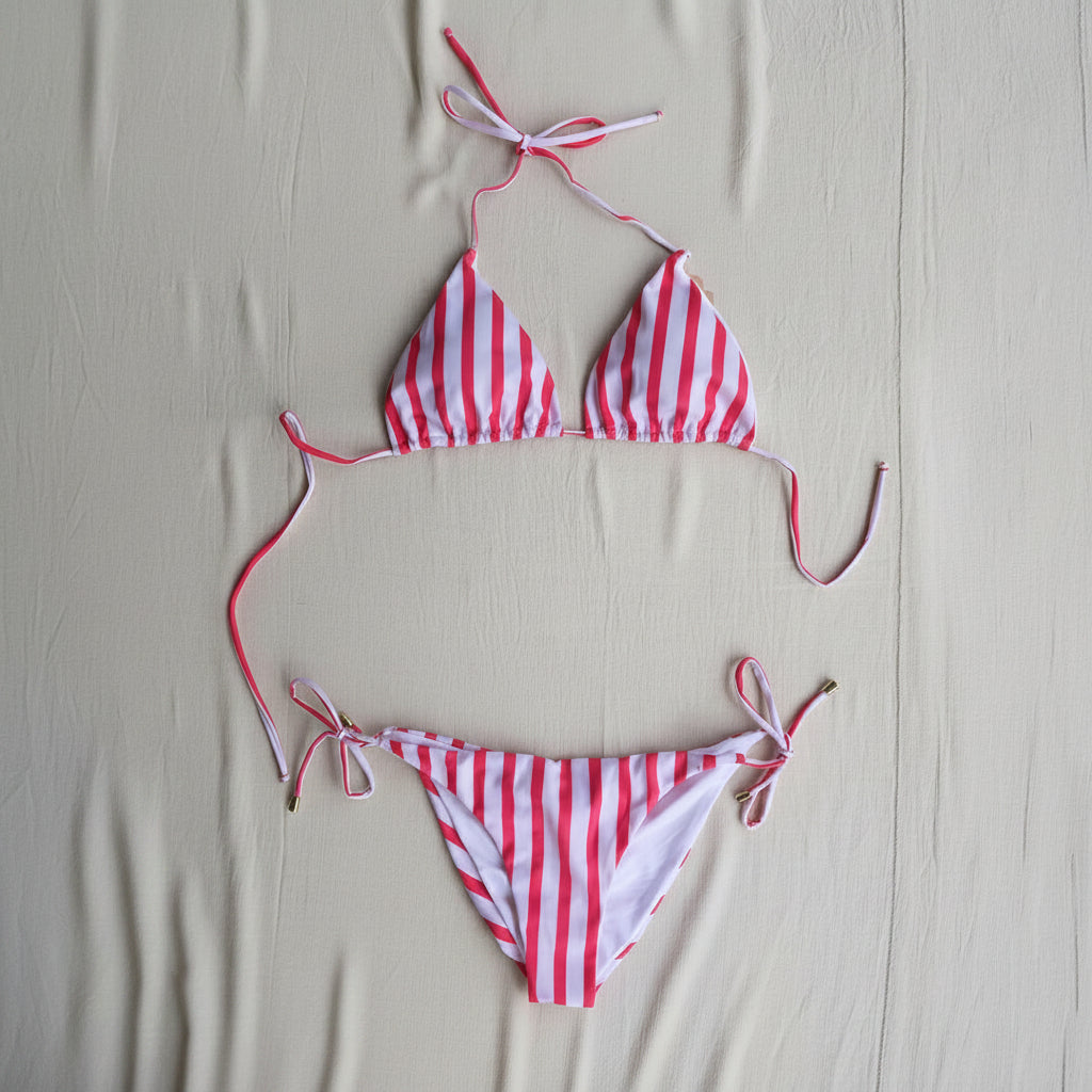 Bikini Riviera (set de top & 2 panties), Blanco & Fucsia