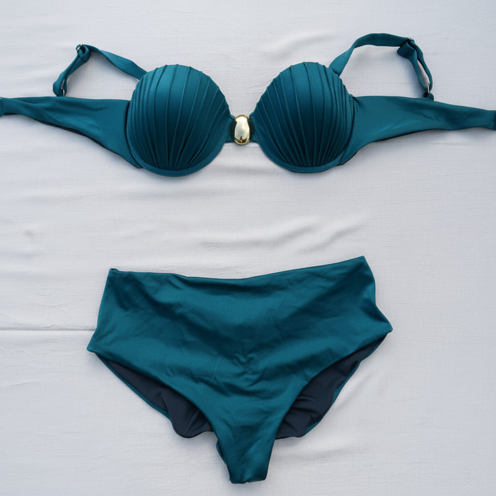 Bikini Tiro Alto Laguna Profunda, Verde Azulado