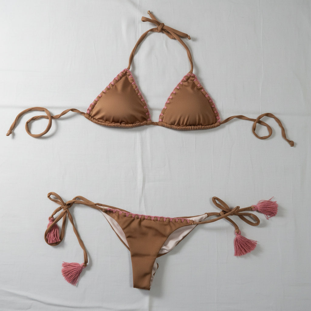 Bikini Tejido Crochet, Marrón Cafe