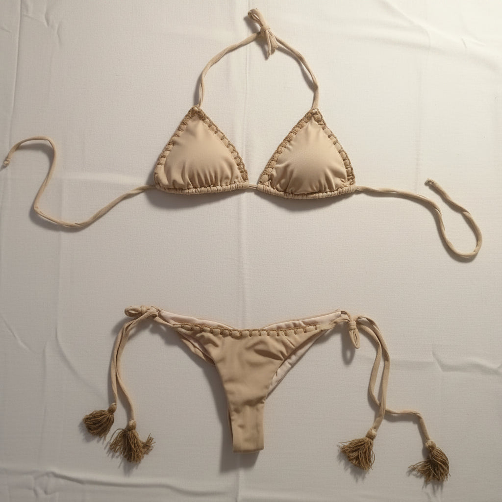 Bikini Tejido Crochet, Beige